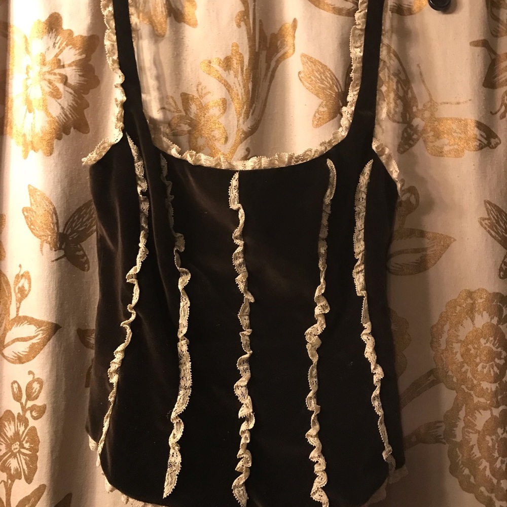 NWOT. Red Valentino S brown velvet top. It is trimmed in antique lace.